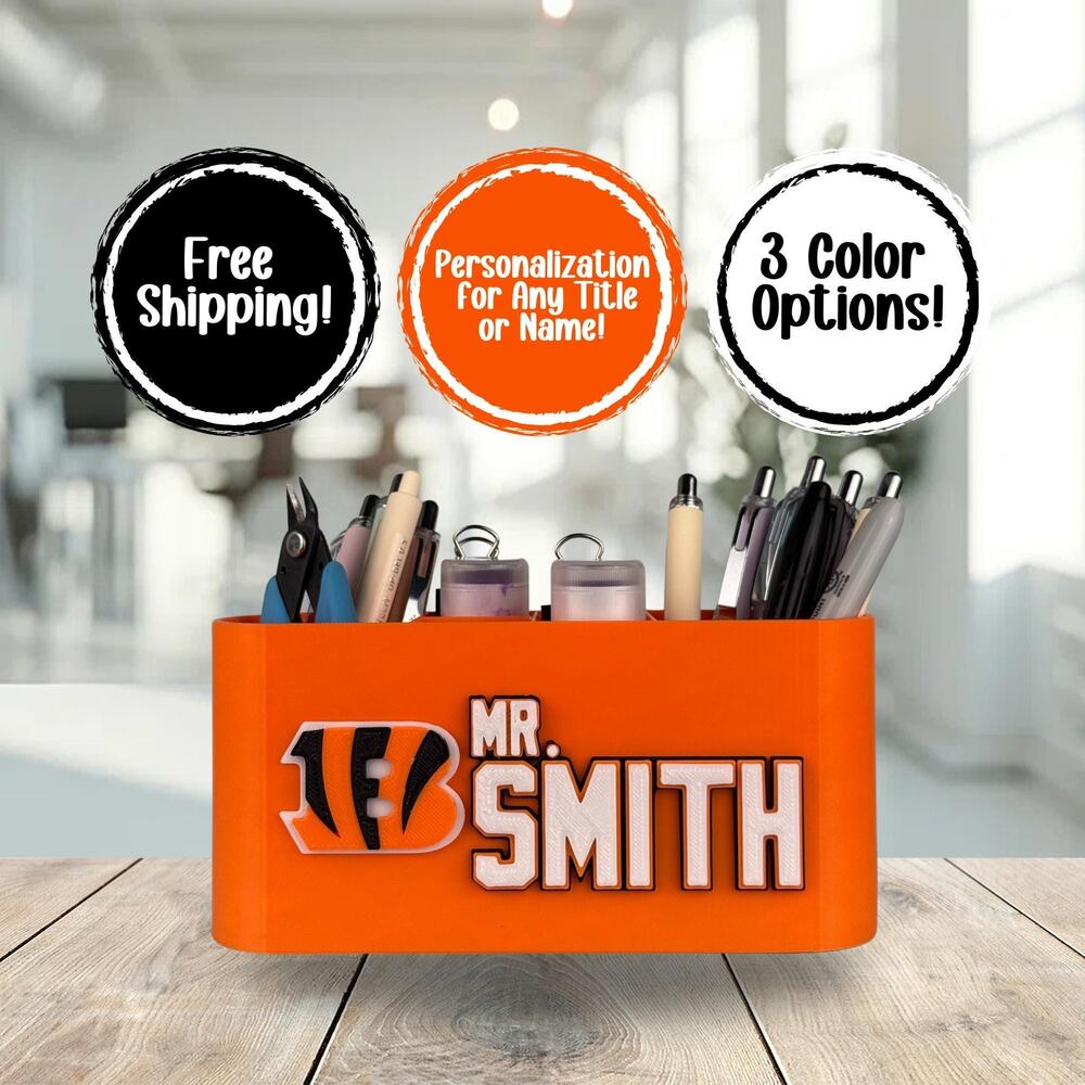 Personalized Cincinnati Bengals Desk Organizer, Bengals Gift, Desk Accessories